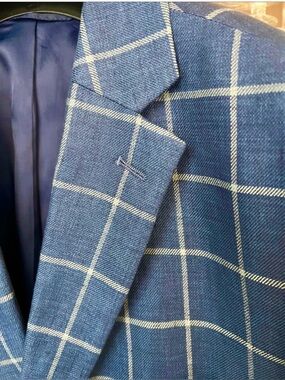 Ralph Lauren Linen Blue Windowpane Sport Coat with White Grid